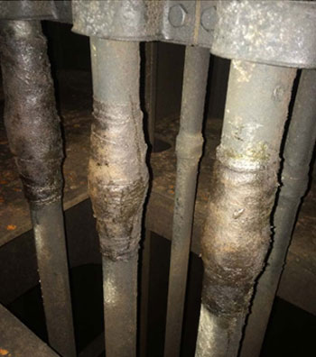 Leaking joints before Repair - Pyplok Fitting for Heating Coils Step 1